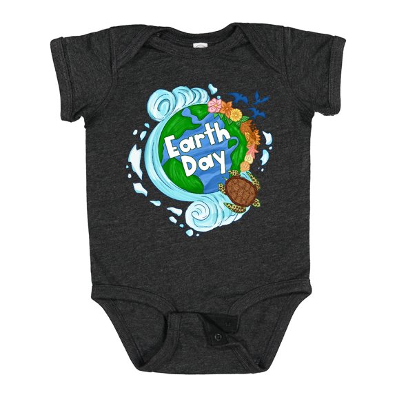 Inktastic Earth Day Turtle Planet with Waves and Birds Boys or Girls Baby Bodysuit