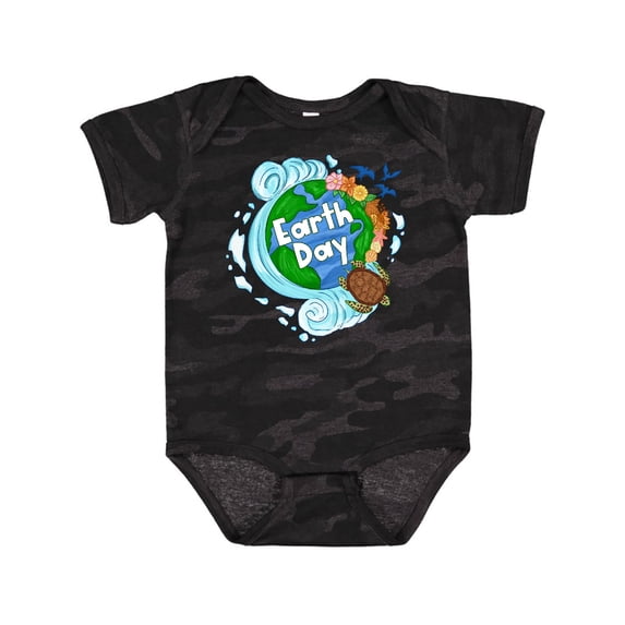 Inktastic Earth Day Turtle Planet with Waves and Birds Boys or Girls Baby Bodysuit