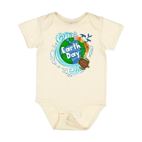 Inktastic Earth Day Turtle Planet with Waves and Birds Boys or Girls Baby Bodysuit
