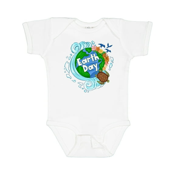 Inktastic Earth Day Turtle Planet with Waves and Birds Boys or Girls Baby Bodysuit