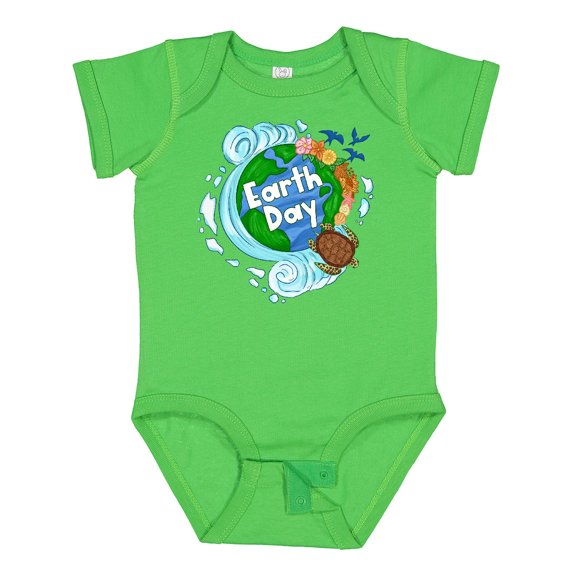 Inktastic Earth Day Turtle Planet with Waves and Birds Boys or Girls Baby Bodysuit