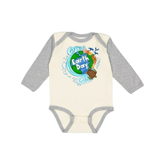 Inktastic Earth Day Turtle Planet with Waves and Birds Boys or Girls Long Sleeve Baby Bodysuit