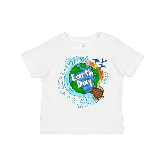 Inktastic Earth Day Turtle Planet with Waves and Birds Boys or Girls Toddler T-Shirt
