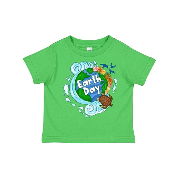 Inktastic Earth Day Turtle Planet with Waves and Birds Boys or Girls Toddler T-Shirt