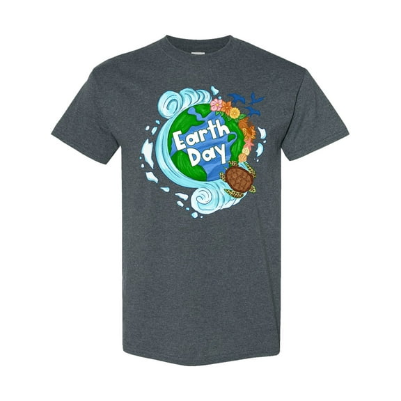 Inktastic Earth Day Turtle Planet with Waves and Birds T-Shirt