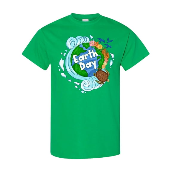 Inktastic Earth Day Turtle Planet with Waves and Birds T-Shirt