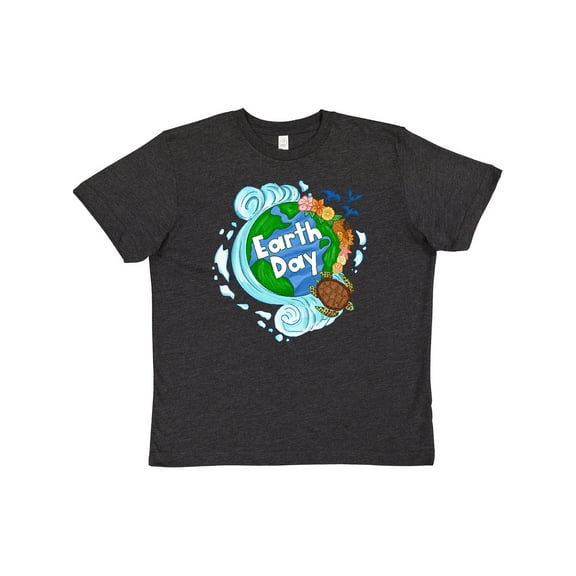 Inktastic Earth Day Turtle Planet with Waves and Birds Youth T-Shirt