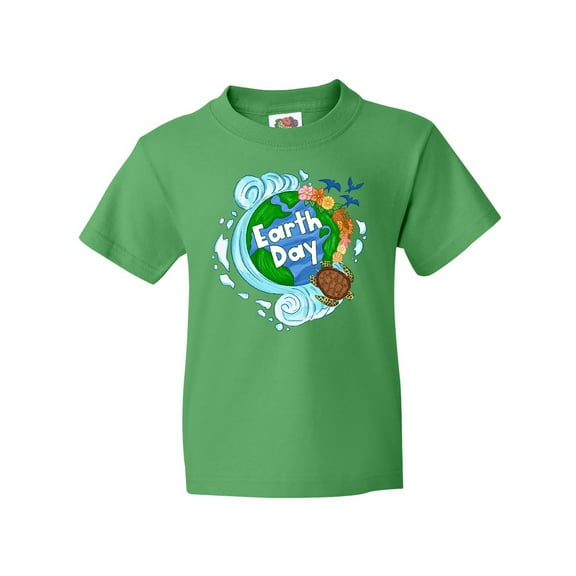 Inktastic Earth Day Turtle Planet with Waves and Birds Youth T-Shirt