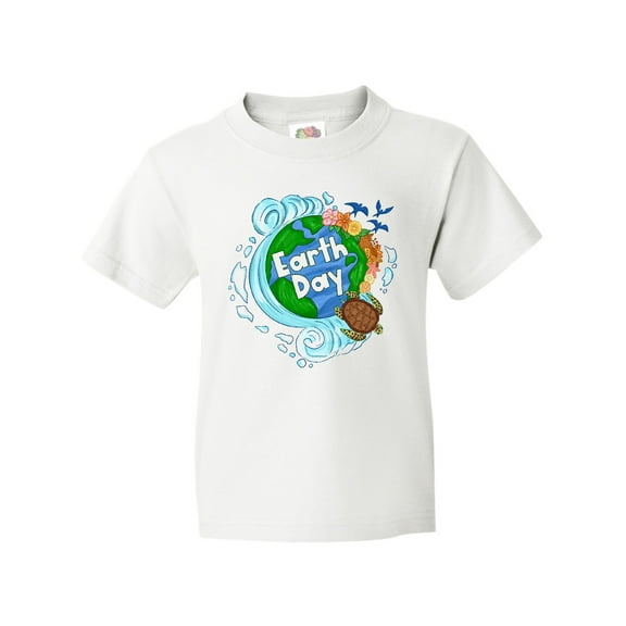 Inktastic Earth Day Turtle Planet with Waves and Birds Youth T-Shirt