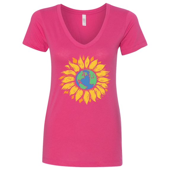 Inktastic Earth Sunflower Women's V-Neck T-Shirt
