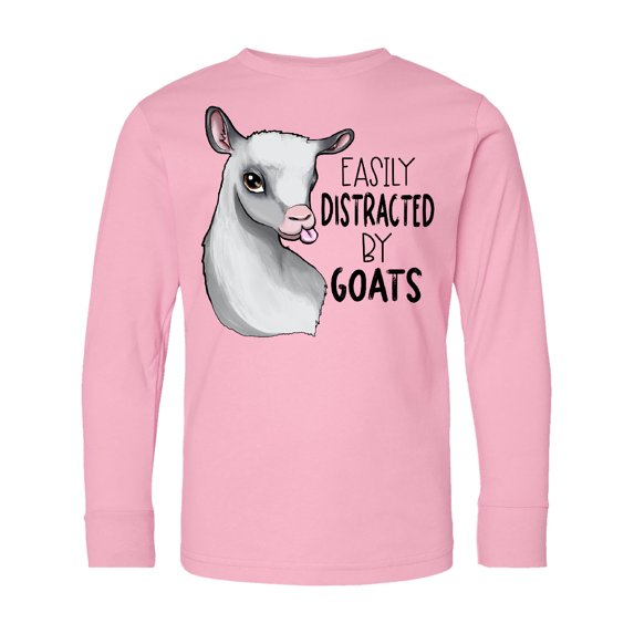 Inktastic Easily Distracted by Goats Cute Goat Long Sleeve Youth T-Shirt