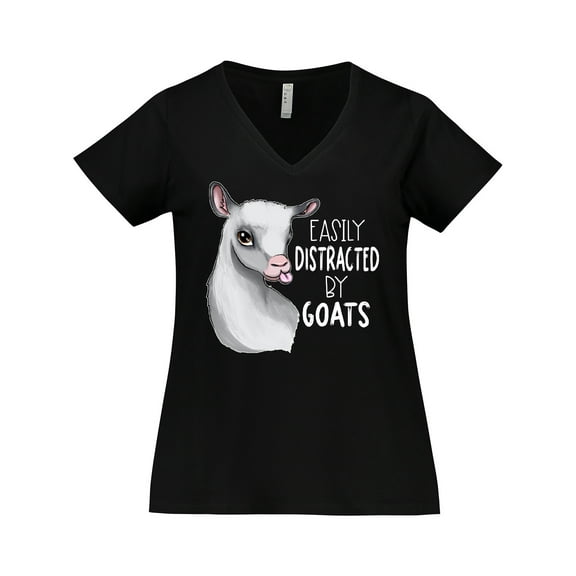 Inktastic Easily Distracted by Goats Cute Goat Women's Plus Size V-Neck T-Shirt