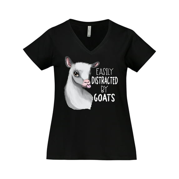Inktastic Easily Distracted by Goats Cute Goat Women's Plus Size V-Neck T-Shirt