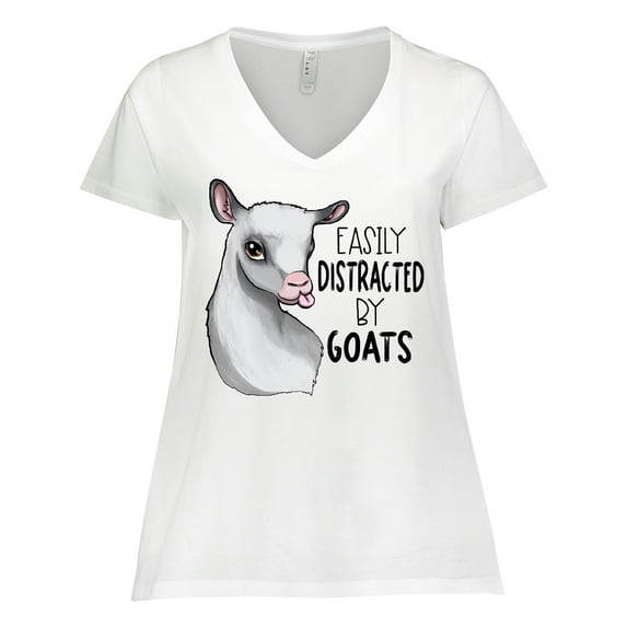 Inktastic Easily Distracted by Goats Cute Goat Women's Plus Size V-Neck T-Shirt