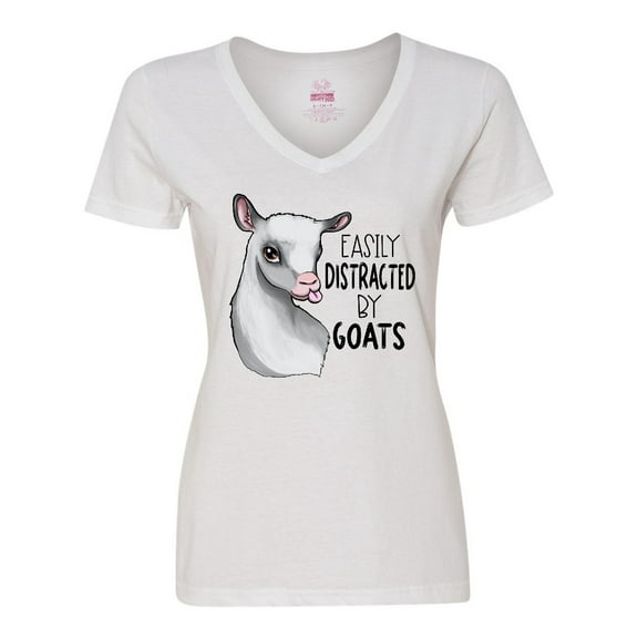 Inktastic Easily Distracted by Goats Cute Goat Women's V-Neck T-Shirt