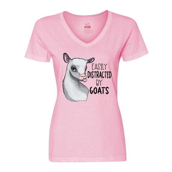 Inktastic Easily Distracted by Goats Cute Goat Women's V-Neck T-Shirt