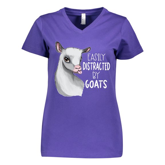 Inktastic Easily Distracted by Goats Cute Goat Women's V-Neck T-Shirt