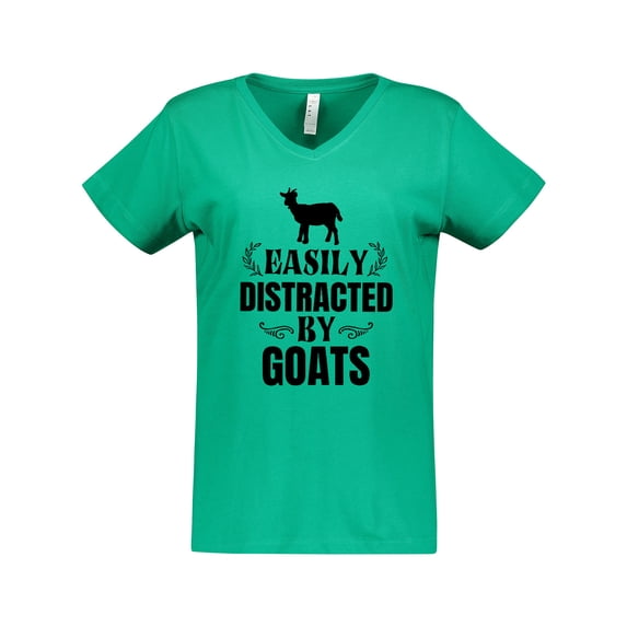Inktastic Easily Distracted by Goats Women's V-Neck T-Shirt