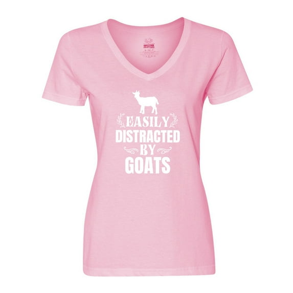 Inktastic Easily Distracted by Goats Women's V-Neck T-Shirt