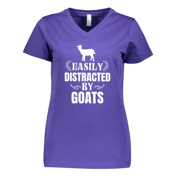 Inktastic Easily Distracted by Goats Women's V-Neck T-Shirt