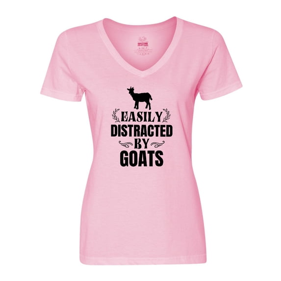 Inktastic Easily Distracted by Goats Women's V-Neck T-Shirt