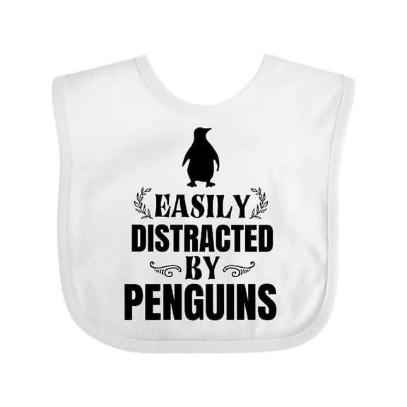 Inktastic Easily Distracted by Penguins Boys or Girls Baby Bib