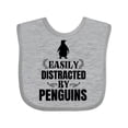 thumbnail image 1 of Inktastic Easily Distracted by Penguins Boys or Girls Baby Bib, 1 of 4