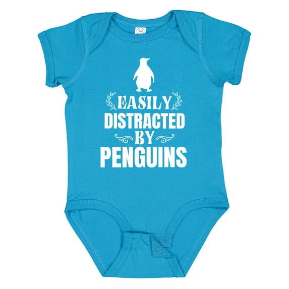 Inktastic Easily Distracted by Penguins Boys or Girls Baby Bodysuit