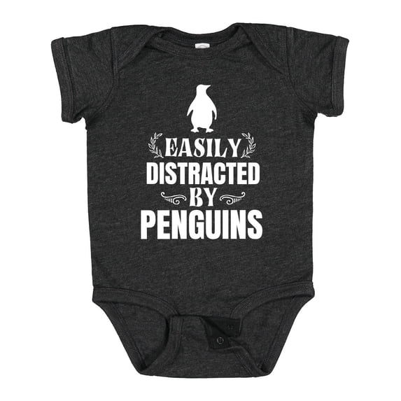 Inktastic Easily Distracted by Penguins Boys or Girls Baby Bodysuit