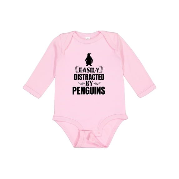 Inktastic Easily Distracted by Penguins Boys or Girls Long Sleeve Baby Bodysuit