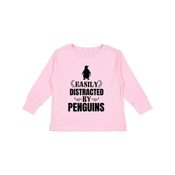 Inktastic Easily Distracted by Penguins Boys or Girls Long Sleeve Toddler T-Shirt