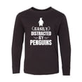 thumbnail image 1 of Inktastic Easily Distracted by Penguins Long Sleeve Youth T-Shirt, 1 of 5