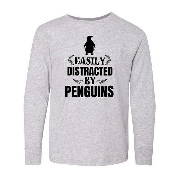Inktastic Easily Distracted by Penguins Long Sleeve Youth T-Shirt