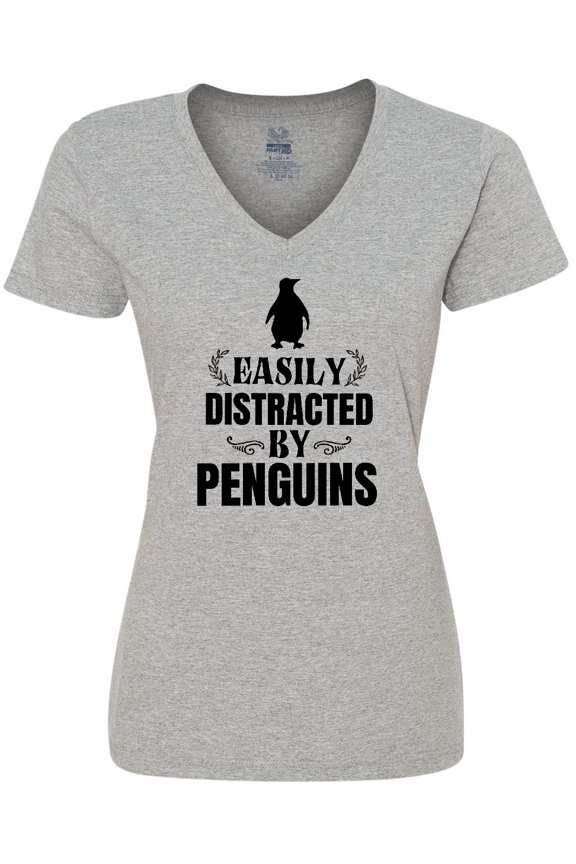 Easily Distracted by Penguins Women's V-Neck T-Shirt
