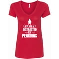 thumbnail image 1 of Inktastic Easily Distracted by Penguins Women's V-Neck T-Shirt, 1 of 5