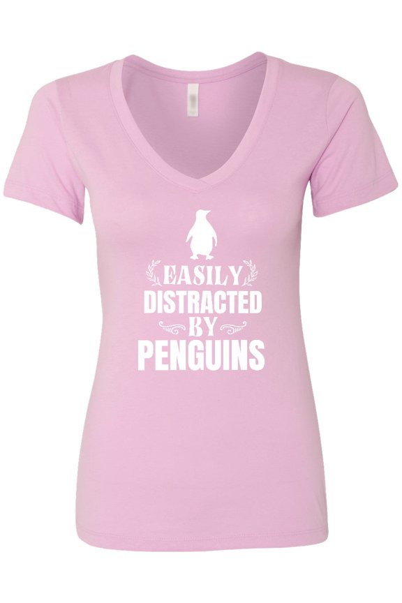 Easily Distracted by Penguins Women's V-Neck T-Shirt