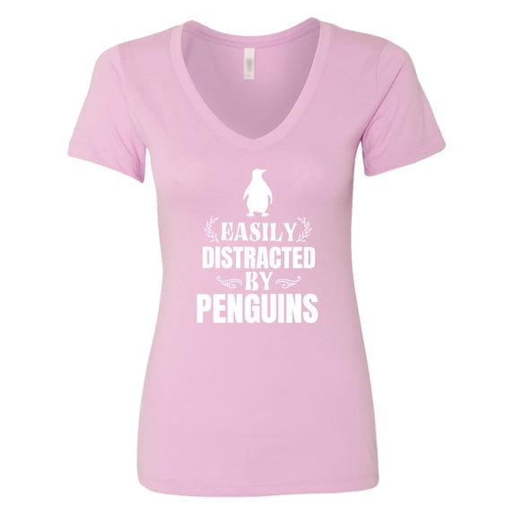 Inktastic Easily Distracted by Penguins Women's V-Neck T-Shirt