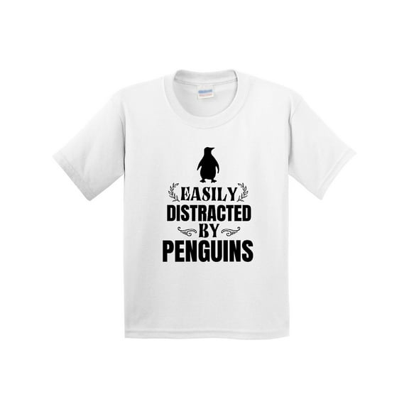 Inktastic Easily Distracted by Penguins Youth T-Shirt