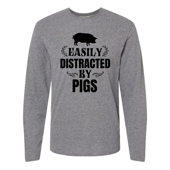 Inktastic Easily Distracted by Pigs Long Sleeve T-Shirt
