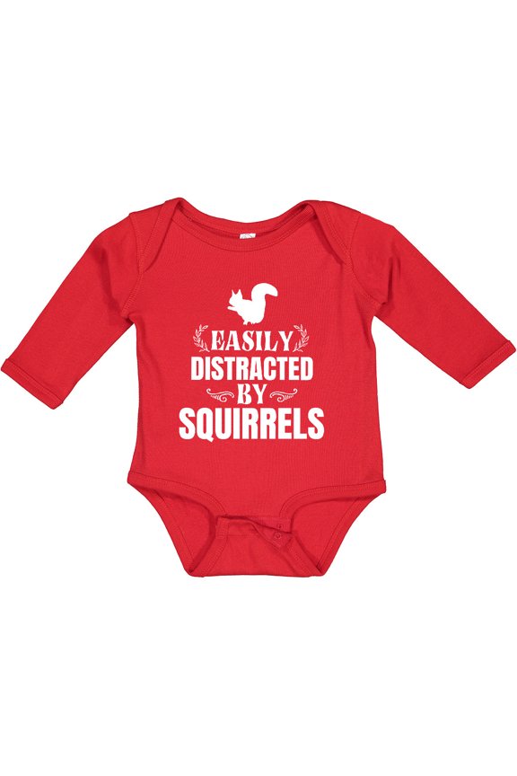 Easily Distracted by Squirrels Boys or Girls Long Sleeve Baby Bodysuit