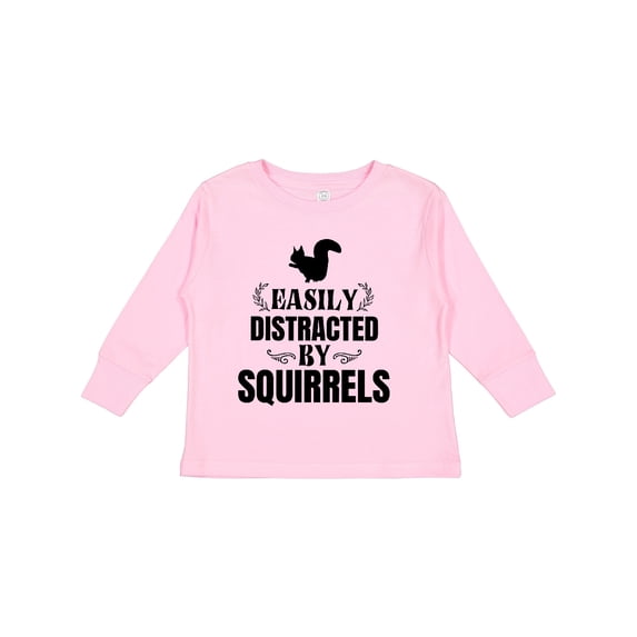 Inktastic Easily Distracted by Squirrels Boys or Girls Long Sleeve Toddler T-Shirt
