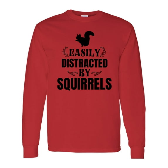 Inktastic Easily Distracted by Squirrels Long Sleeve T-Shirt