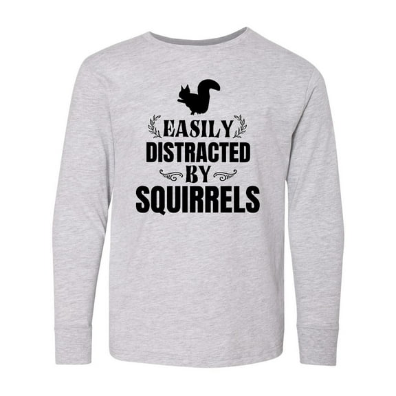 Inktastic Easily Distracted by Squirrels Long Sleeve Youth T-Shirt