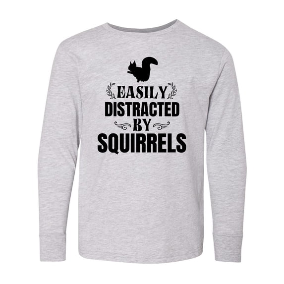 Inktastic Easily Distracted by Squirrels Long Sleeve Youth T-Shirt