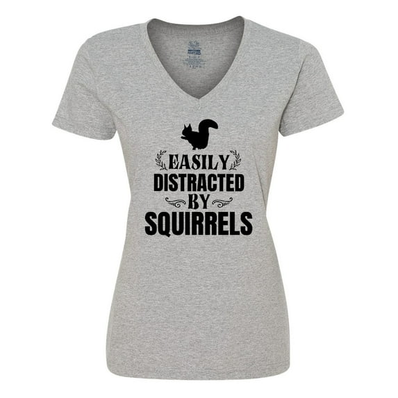 Inktastic Easily Distracted by Squirrels Women's V-Neck T-Shirt