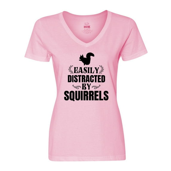 Inktastic Easily Distracted by Squirrels Women's V-Neck T-Shirt