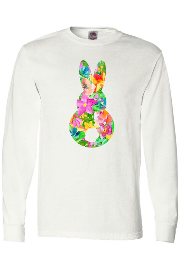 Easter Bunny Shape with Watercolor Flowers Long Sleeve T-Shirt