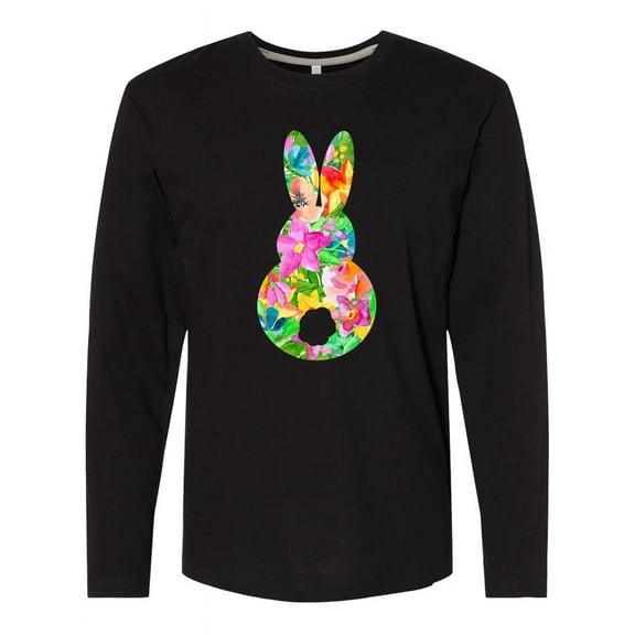 Inktastic Easter Bunny Shape with Watercolor Flowers Long Sleeve T-Shirt