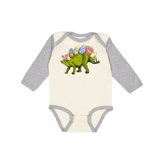 Inktastic Easter Bunny Stegosaurus with Eggs and Pink Ears Boys or Girls Long Sleeve Baby Bodysuit