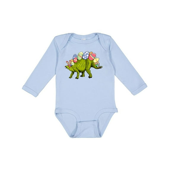 Inktastic Easter Bunny Stegosaurus with Eggs and Pink Ears Boys or Girls Long Sleeve Baby Bodysuit